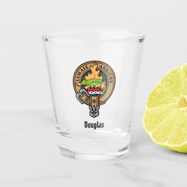 Clan Douglas Wappen über Tartan Schnapsglas (Vorderseite)