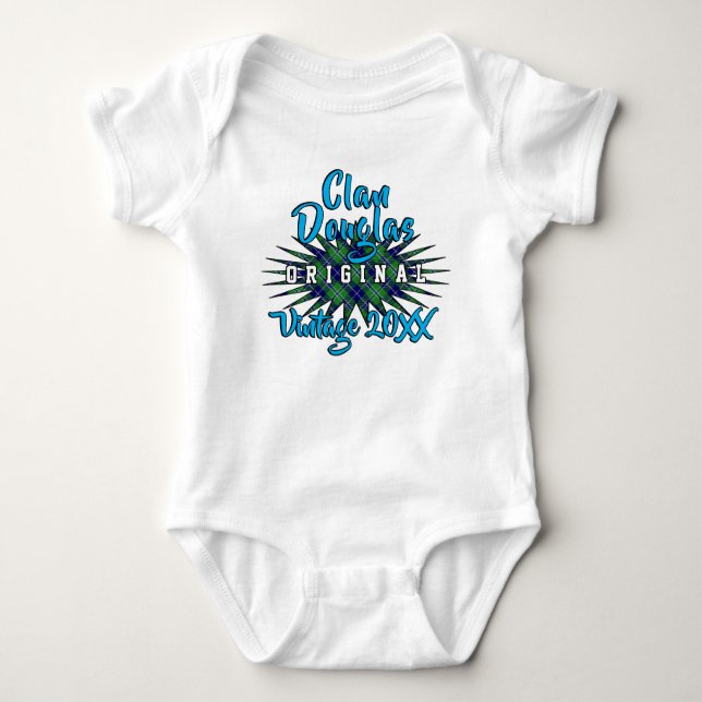 Clan-DouglasTartan sprengte Vintages Birthyear Baby Strampler (Vorderseite)