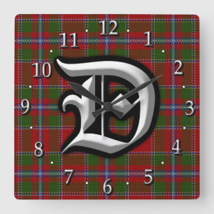 Clan Drummond Letter D Monogram Tartan Quadratische Wanduhr