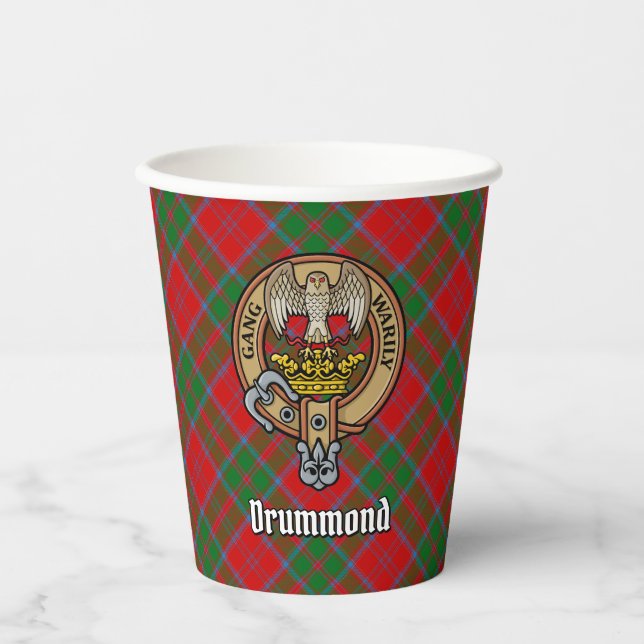 Clan Drummond Wappen über Tartan Pappbecher (Vorderseite)
