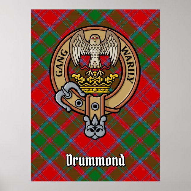 Clan Drummond Wappen über Tartan Poster (Vorne)