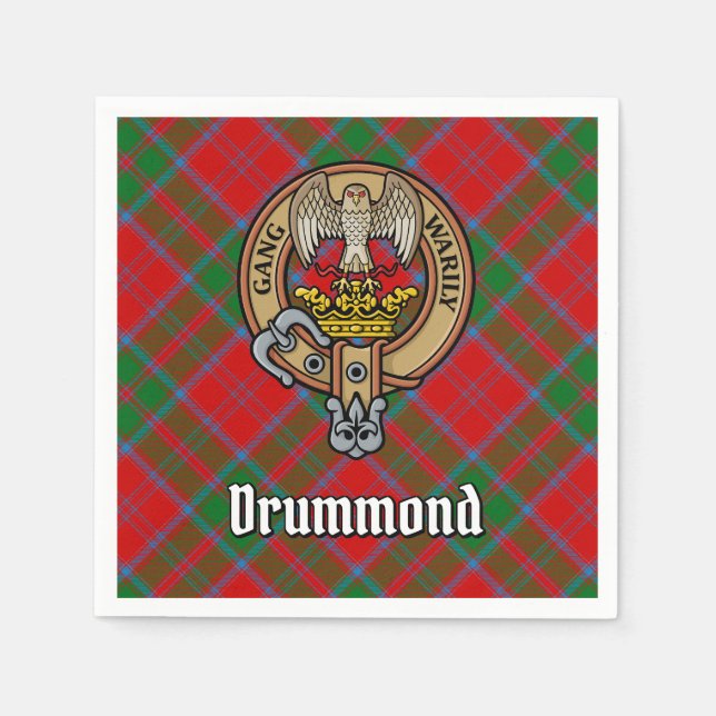 Clan Drummond Wappen über Tartan Serviette (Vorderseite)