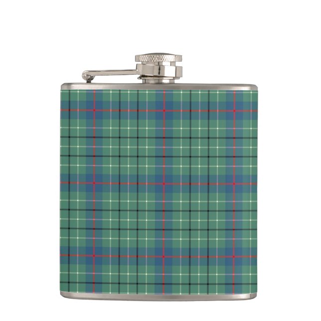 Clan Duncan Light Green und Blue Ancient Tartan Flachmann (Vorderseite)