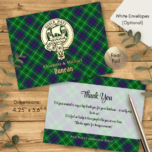 Clan Duncan-Wappen über Tartan Folie Einladungspostkarte