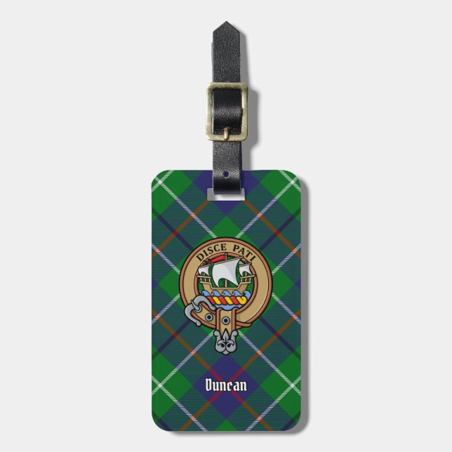 Clan Duncan Wappen über Tartan Gepäckanhänger (Vorderseite vertikal)