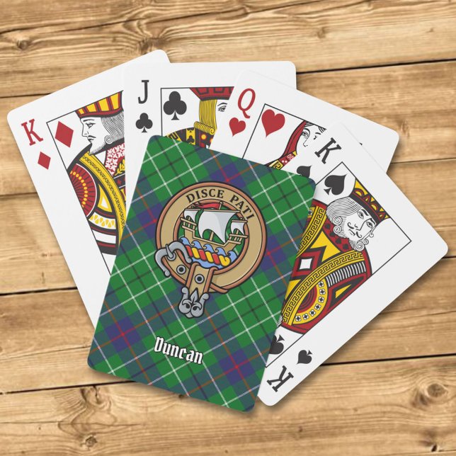 Clan Duncan-Wappen über Tartan Spielkarten (Von Creator hochgeladen)