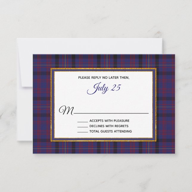 Clan Dundonald Tartan Kariert Wedding RSVP Card Karte (Vorderseite)