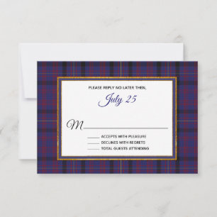 Clan Dundonald Tartan Kariert Wedding RSVP Card Karte