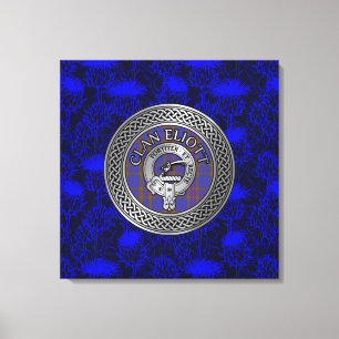 Clan Eliott Wappen & Tartan Knot on Thistle Leinwanddruck