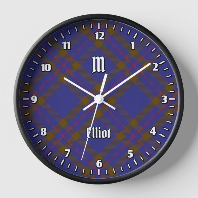 Clan Elliot Modern Tartan Large Clock Uhr (Vorderseite)
