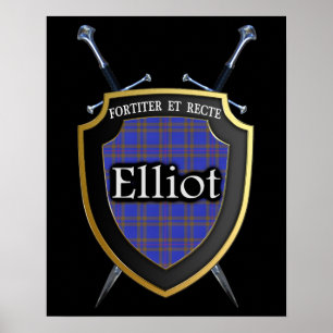 Clan Elliot Tartan Scottish Shield & Schwerter Poster