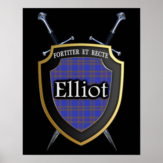 Clan Elliot Tartan Scottish Shield & Schwerter Poster (Vorne)