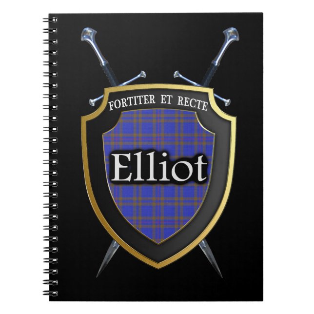 Clan Elliot Tartan Shield & Schwerter Notizblock (Vorderseite)