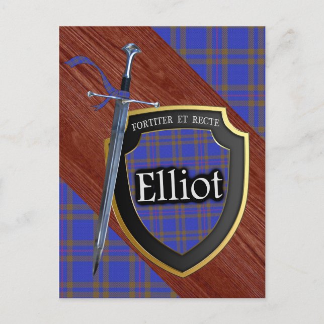 Clan Elliot Tartan Sword & Shield Postkarte (Vorderseite)