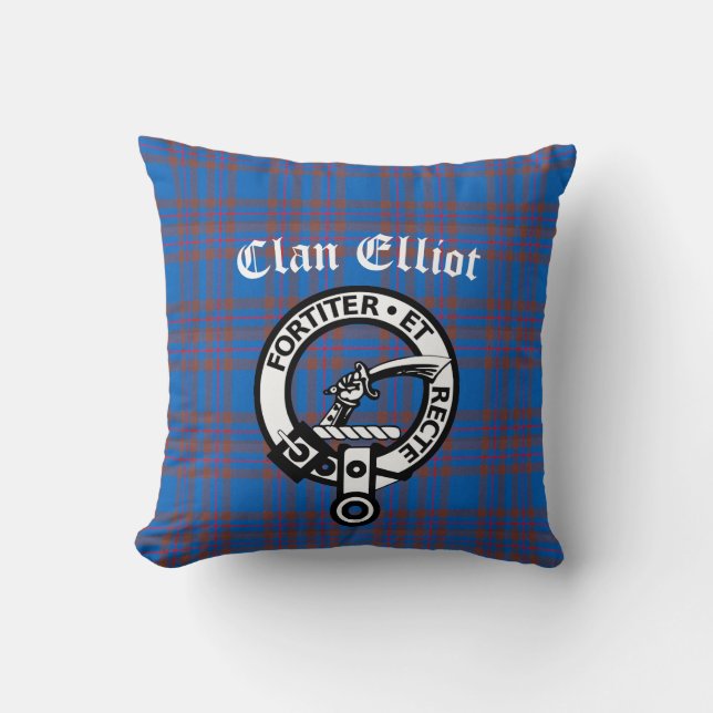 Clan Elliot Wappen Abzeichen & Tartan Kissen (Vorderseite)