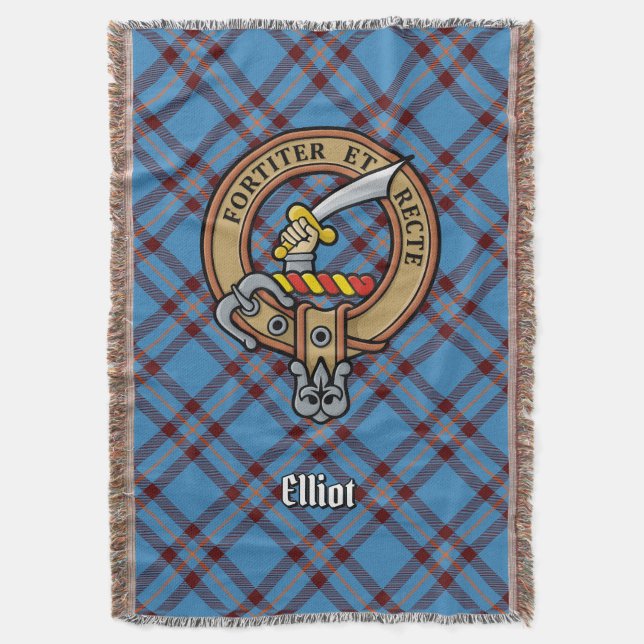 Clan Elliot-Wappen über altem Tartan Decke (Vorderseite Vertikal)