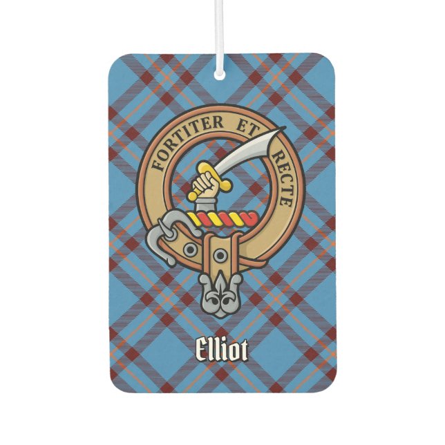 Clan Elliot Wappen über antikes Tartan Autolufterfrischer (Vorderseite)