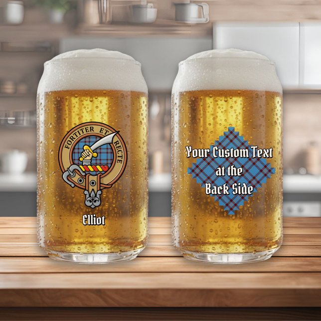 Clan Elliot Wappen über antikes Tartan Dosenglas (Von Creator hochgeladen)