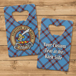 Clan Elliot Wappen über antikes Tartan Geldbeutel Flaschenöffner