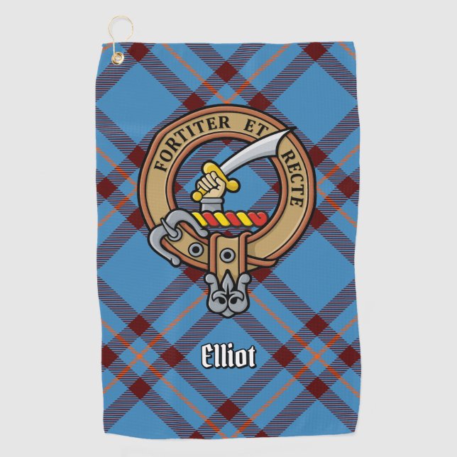 Clan Elliot Wappen über antikes Tartan Golfhandtuc Golfhandtuch (Vorderseite)