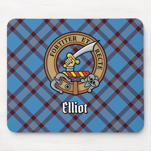 Clan Elliot Wappen über antikes Tartan Mousepad (Vorne)