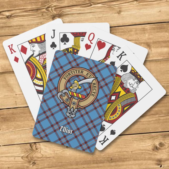 Clan Elliot Wappen über antikes Tartan Spielkarten (Von Creator hochgeladen)