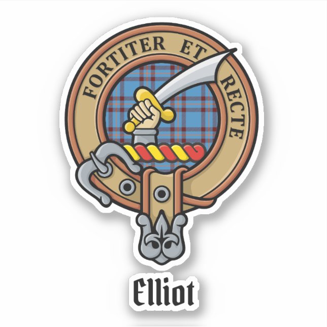 Clan Elliot Wappen über antikes Tartan Sticker (Vorderseite)