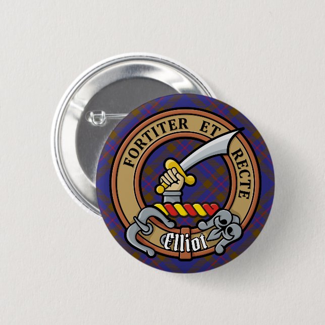 Clan Elliot Wappen über das moderne Tartan Button (Vorne & Hinten)