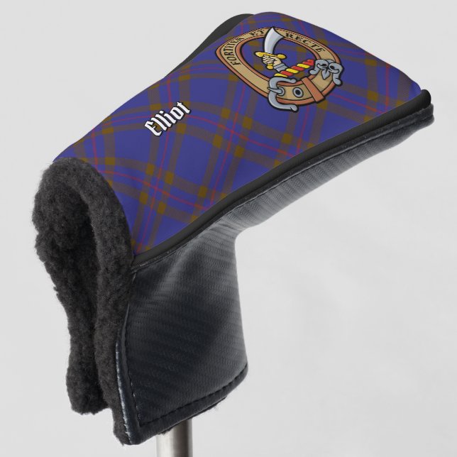 Clan Elliot Wappen über das moderne Tartan Golf Headcover (3/4 Vorderseite)