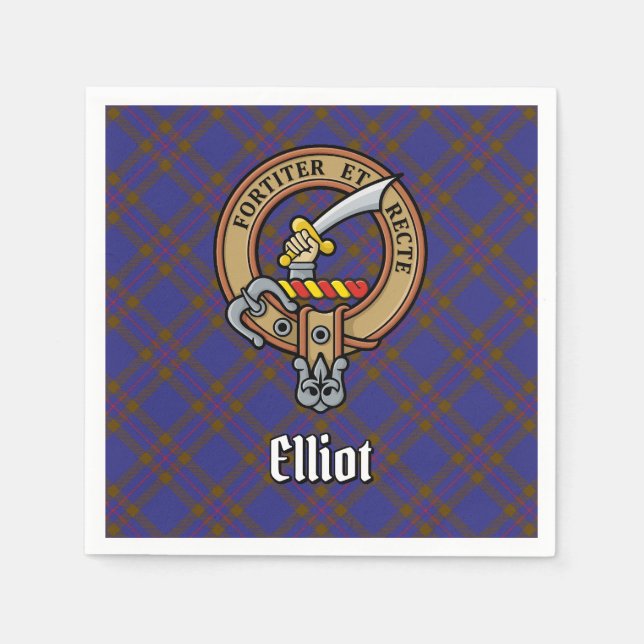 Clan Elliot Wappen über das moderne Tartan Serviette (Vorderseite)
