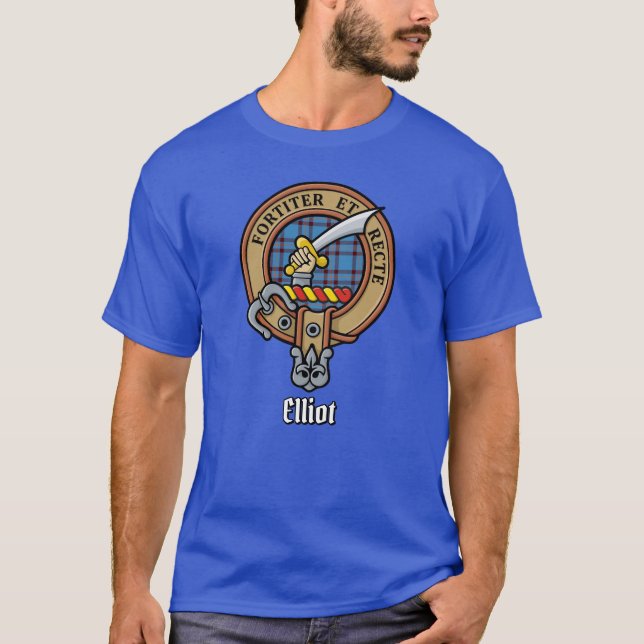 Clan Elliot Wappen über den antiken Tartan T - Shi T-Shirt (Vorderseite)