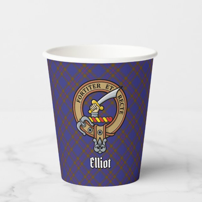 Clan Elliot Wappen über moderne Tartan Paper Cups Pappbecher (Vorderseite)