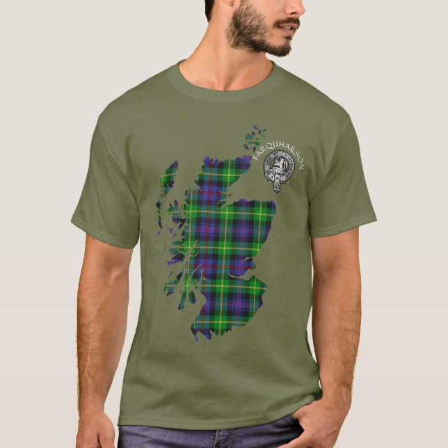 Clan Farquharson Wappen & Tartan Karte T-Shirt (Vorderseite)