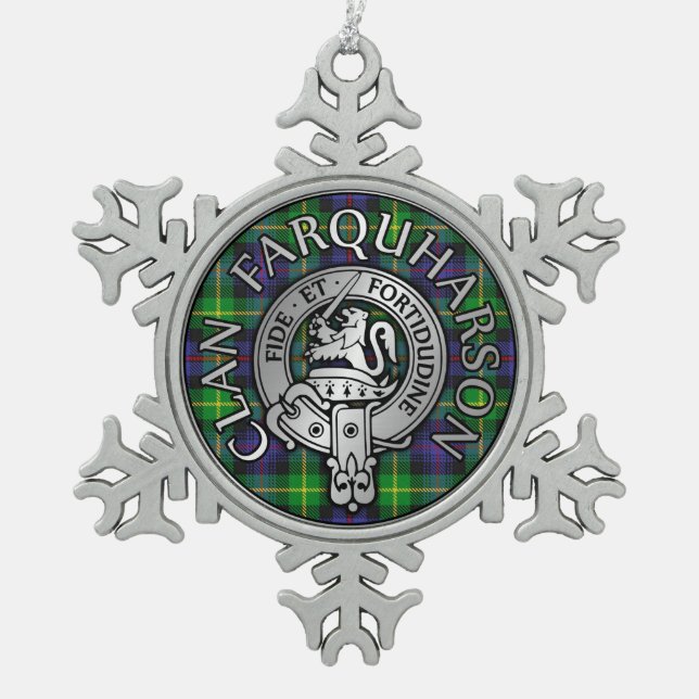 Clan Farquharson Wappen & Tartan Schneeflocken Zinn-Ornament (Vorderseite)