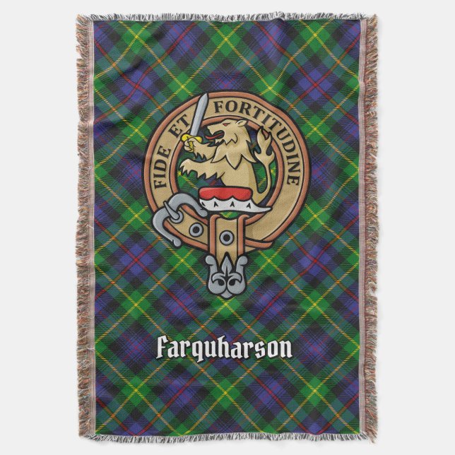 Clan Farquharson-Wappen über Tartan Decke (Vorderseite Vertikal)
