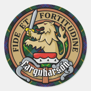 Clan Farquharson Wappen über Tartan Runder Aufkleber