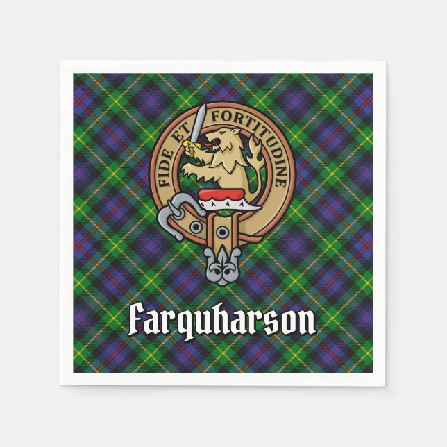 Clan Farquharson Wappen über Tartan Serviette (Vorderseite)