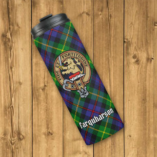 Clan Farquharson Wappen über Tartan Thermosbecher