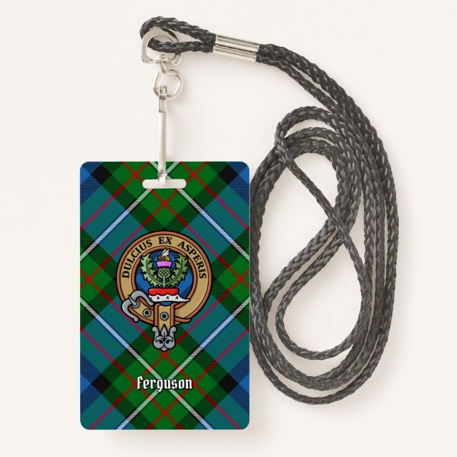 Clan Ferguson Wappen über Tartan Ausweis (Vorderseite mit Schlüsselband)