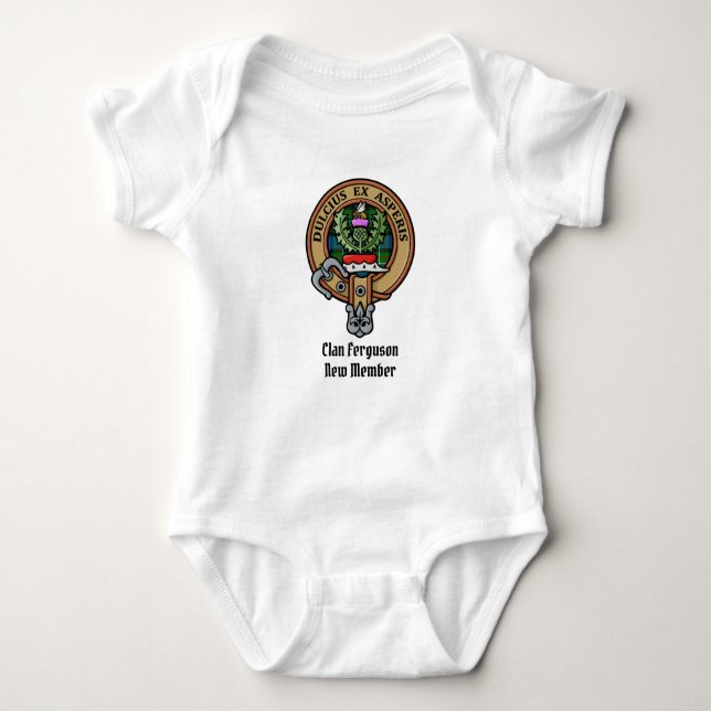 Clan Ferguson Wappen über Tartan Baby Bodysuit Strampler (Vorderseite)