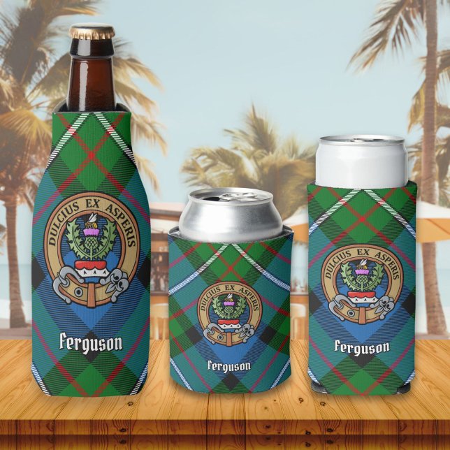 Clan Ferguson Wappen über Tartan Flasche Cooler Flaschenkühler (Von Creator hochgeladen)