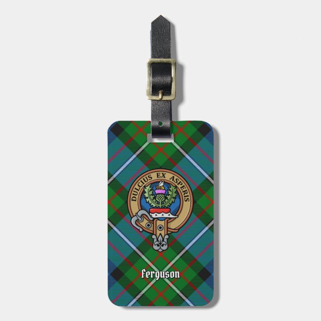 Clan Ferguson Wappen über Tartan Gepäckanhänger (Vorderseite vertikal)