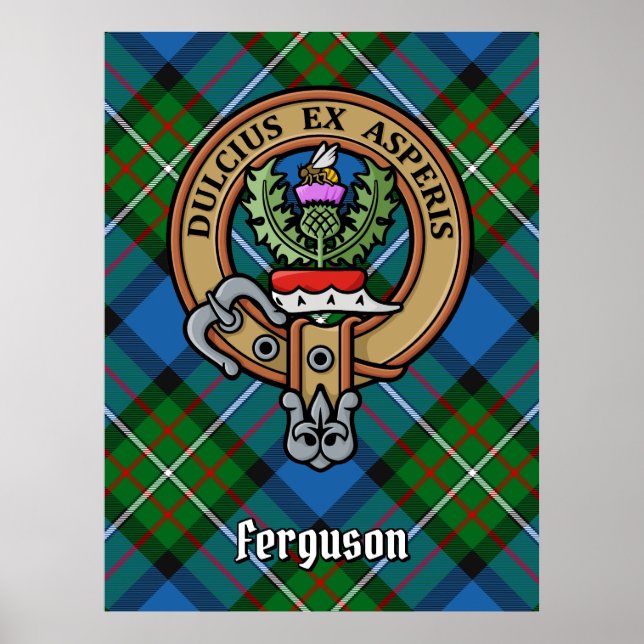 Clan Ferguson Wappen über Tartan Poster (Vorne)
