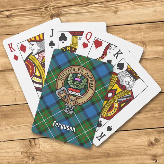Clan Ferguson Wappen über Tartan Spielkarten (Von Creator hochgeladen)