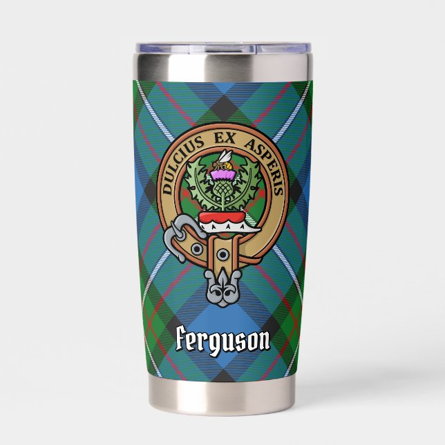 Clan Ferguson Wappen über Tartan Thermobecher (Vorderseite)