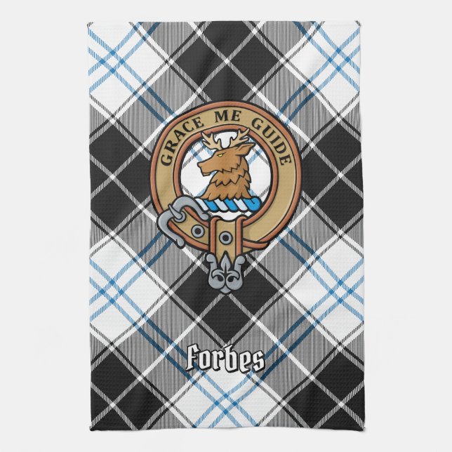 Clan Forbes Wappen über Dress Tartan Geschirrtuch (Vertikal)