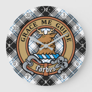 Clan Forbes Wappen über Dress Tartan Große Wanduhr
