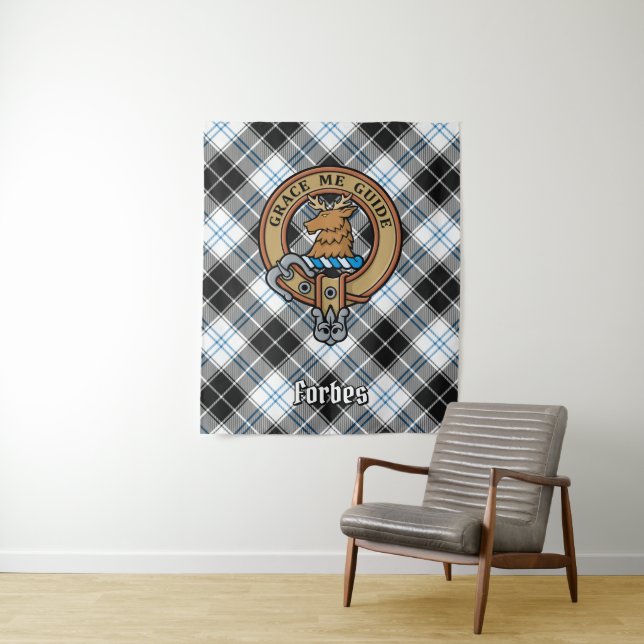 Clan Forbes Wappen über Dress Tartan Wandteppich (Beispiel)
