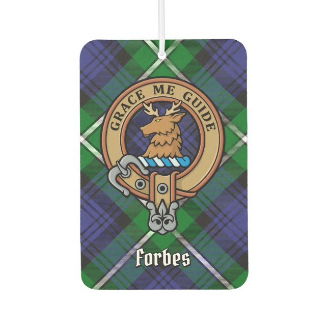 Clan Forbes Wappen über Tartan Autolufterfrischer (Vorderseite)