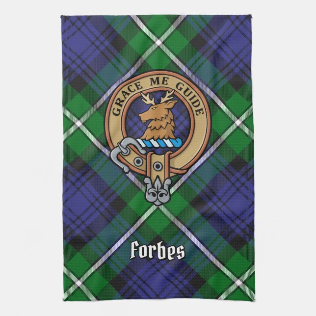 Clan Forbes Wappen über Tartan Geschirrtuch (Vertikal)